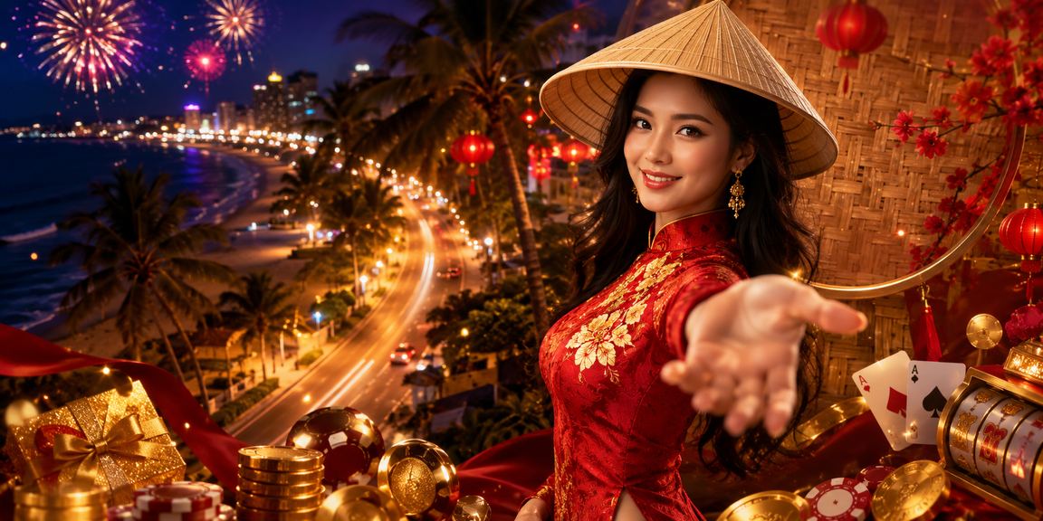 Cảnh bình yên tại Mũi Né với người dân địa phương đội nón lá bên bãi biển